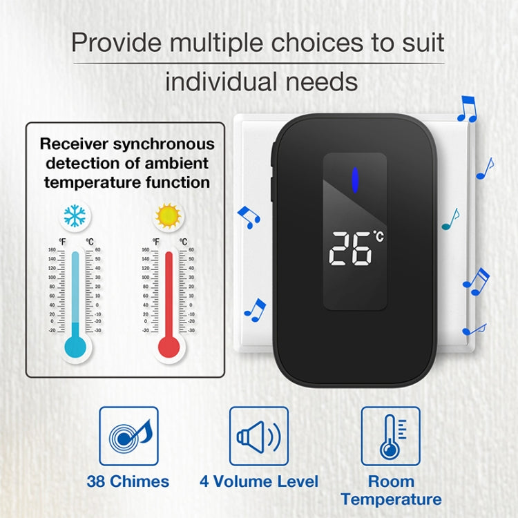 C303B One to One Home Wireless Doorbell Temperature Digital Display Remote Control Elderly Pager, US Plug, EU Plug, UK Plug C303B One to One Home Wireless Doorbell Temperature Digital Display Remote Control Elderly Pager, US Plug, EU Plug, UK Plug